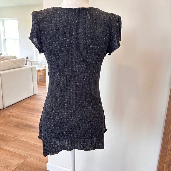 Onyx Nite | Medium Black Glitter Square Neck Top Fairy Witchy Feminine Club - Picture 7 of 11